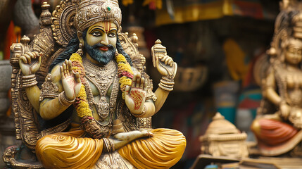 Fototapeta premium Exquisite Bronze Deity Statue with Intricate Design and Cultural Significance in Indian Art : Generative AI
