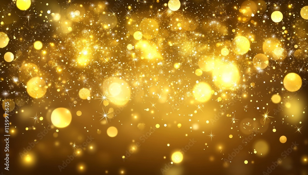 Poster sparkling golden bokeh lights background.