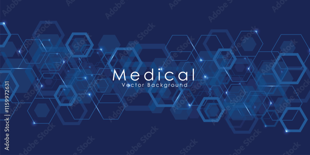 Aufkleber geometric abstract background with blue hexagons. structure molecule and communication. science, tec