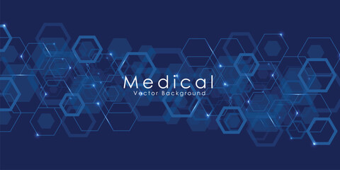 Geometric abstract background with blue hexagons. Structure molecule and communication. Science, technology and medical concept