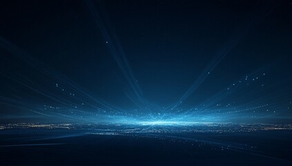 Abstract glowing city at night, digital data streams.