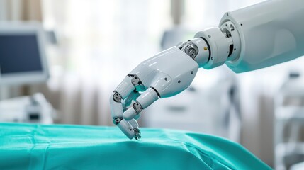 Robotic arms assembling and testing advanced medical devices in a modern high tech industrial workspace