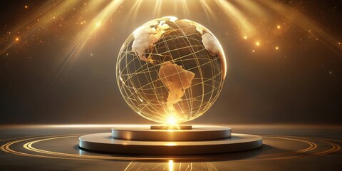 Illuminated Global Sphere on Elegant Podium, Representing Worldwide Connectivity and Success
