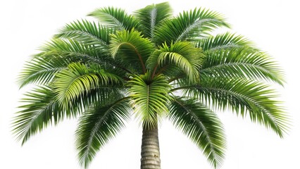 Lush Green Palm Tree Crown Isolated on White Background, Ideal for Tropical Themed Designs and Summer Projects