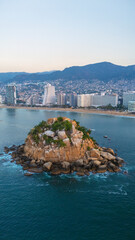 Aerial view of the bay of Acapulco from the rocky island Farallon del Obispo, located in front of...
