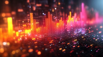 Obraz premium Abstract Digital Cityscape Glowing With Warm Colors