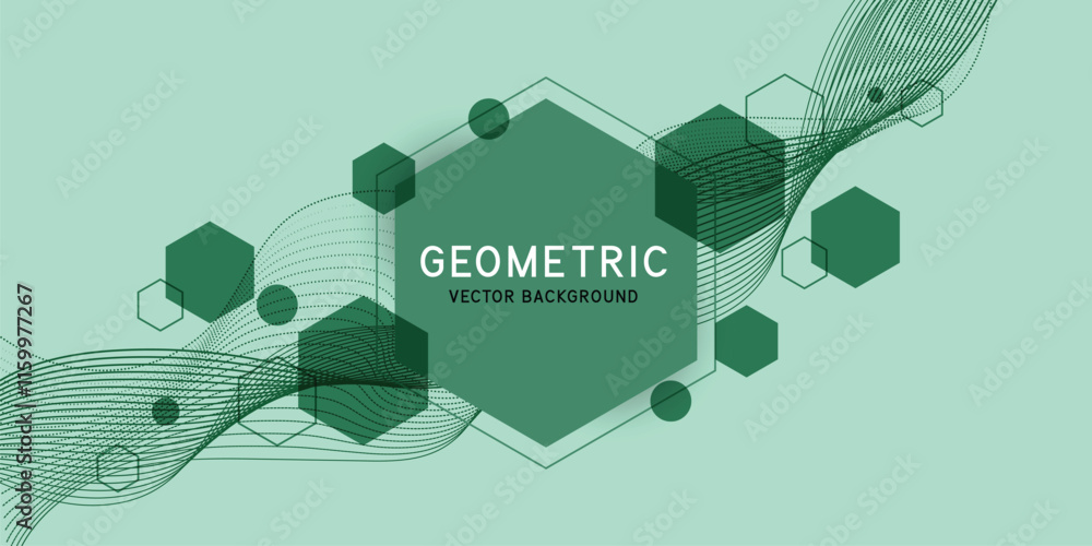 Aufkleber abstract composition of geometric shapes and splash green hexagons pattern