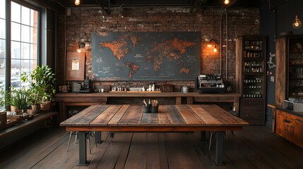 Industrial Chic Office Space with Exposed Brick and Warm Lighting