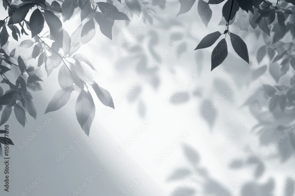 Poster sunlight filtering through leaves, creating shadows on a light background.