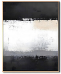 Minimalist Black White And Gray Textured Rectangular Abstract Painting : Generative AI