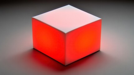 Illuminated red cube display modern art gallery digital artwork minimalist environment eye-level view contemporary concept
