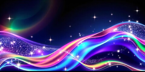 Magical Rainbow Waves Sparkling Stars Glowing Galaxy Background