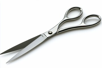 Obraz premium A pair of stainless steel scissors on a white background.
