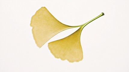 Naklejka premium detailed shot of a ginkgo leaf, highlighting its unique fan shape and golden hue. | 