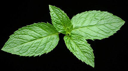 view of a mint leaf, showcasing its aromatic oil glands and serrated edges. | 