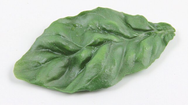 of a basil leaf, highlighting the aromatic oils and smooth texture. | 