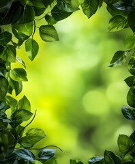 Fototapeta premium Lush Greenery Natural Border with Foliage Framing a Soft Verdant Background : Generative AI