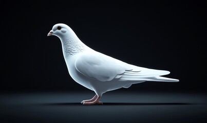 A realistic depiction of a white pigeon in profile view.