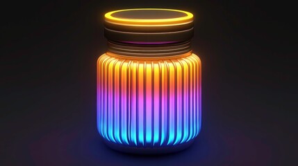 Luminous decorative jar studio 3d render dark background close-up modern design for home decor