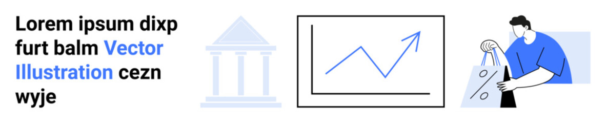 Man moving large package, growth chart, and financial institution facade. Ideal for business analysis, finance, logistics, economic growth, market trends investment financial services. Landing page