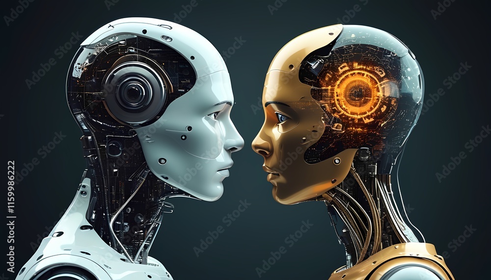 Poster innovative robotic interaction futuristic technology abstract business concept studio environment cl