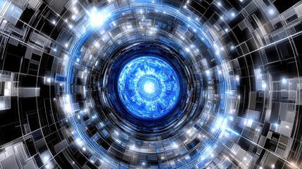 Exploring futuristic light patterns within a high-tech digital sphere abstract dynamic environment close-up view