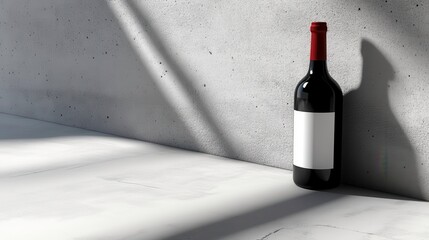 Captivating red wine bottle on concrete surface minimalist setting still life photography artistic perspective
