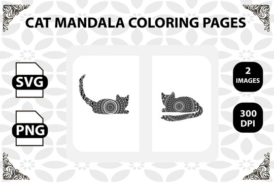 Hand drawn cat. Sketch for anti-stress adult coloring book in zen-tangle style. Vector illustration for coloring page.