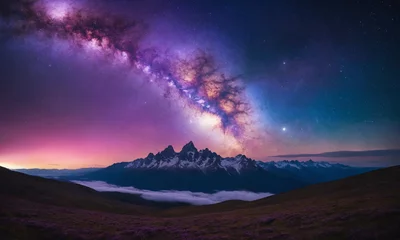 Fototapete 화려한 우주 풍경을 상상해 보세요. 강렬한 보라색, 깊은 파란색, 반짝이는 분홍색이 어우러져 소용돌이치는 성운을 형성합니다. © 상우 최