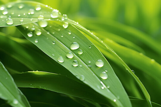 green leaf with dew drops