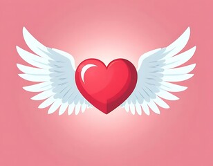 Red Heart With White Angelic Wings Soaring