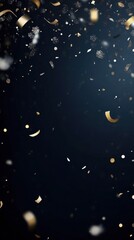 Elegant Festive Confetti Falling Dark Background Golden Silver Celebration