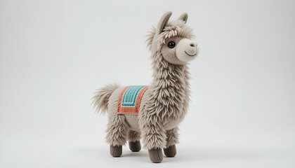 Grey alpaca toy on a white background