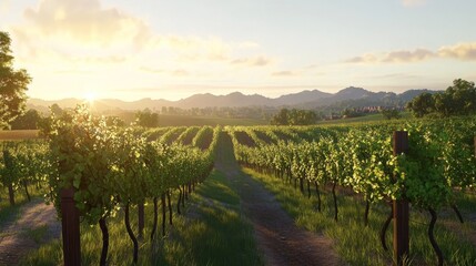 Naklejka premium The vineyard is a harmonious blend of nature and cultivation, promising a rich harvest for winemaking and celebrating the art of viticulture