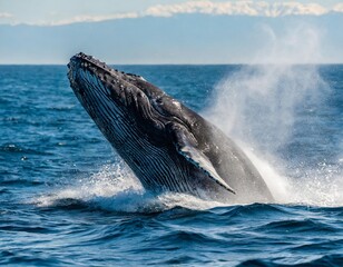 Gigantic Humpback Whale Breaching Gracefully Amid Sparkling Ocean Waves