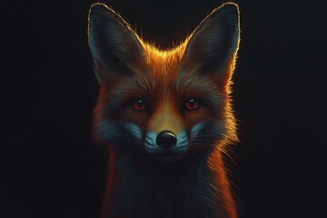 A striking portrait of a fox with glowing fur and expressive eyes.
