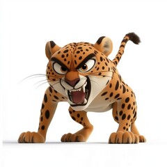 Angry cheetah isolated on white background. 3D illustration.