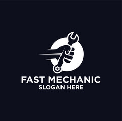 Mechanical technology logo, fast repair shop logo symbol, fast machine maintenance spare parts.