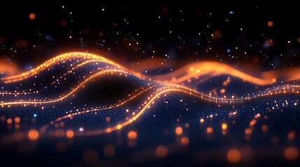 Obraz premium Abstract Orange And Blue Particle Wave Landscape