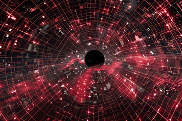 Futuristic digital cityscape  a dynamic network of nodes and data streams in neon glow