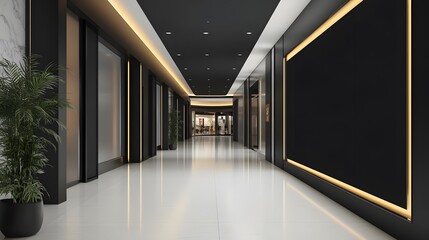 Blank black panel signboard for advertising in shopping center gallery