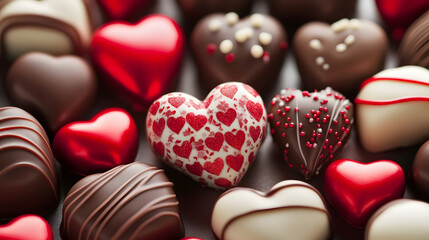 Obraz premium Assorted Heart Shaped Chocolate Candies Perfect for Valentines Day and Romantic Occasions : Generative AI