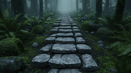 Obraz premium Serene Rustic Footpath Meandering Through Dense Forest Surrounded by Foliage