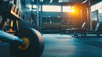 A modern gymnasium with fitness tools and motivational posters, Fitness tools and energetic gym atmosphere meticulously arranged, Active lifestyle style