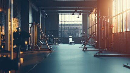 A modern gymnasium with fitness tools and motivational posters, Fitness tools and energetic gym atmosphere meticulously arranged, Active lifestyle style