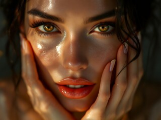 Close-up of a Beautiful Young Woman with Glowing Skin
