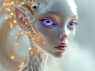 Close-up of a Fantasy Character with Intricate Designs and Glow