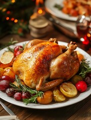 Classic Roasted Poultry with Gravy and Seasonal Vegetables for Perfect Holiday Feast : Generative AI