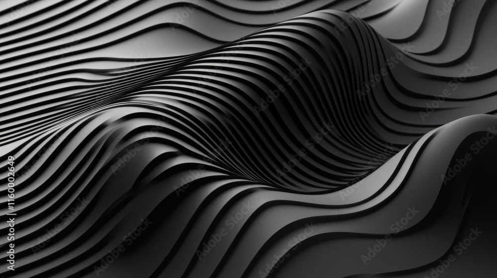 Poster dynamic black wave patterns abstract design digital art modern aesthetics close-up visual motion