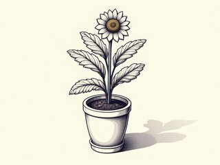 Potted Sunflower Sketch